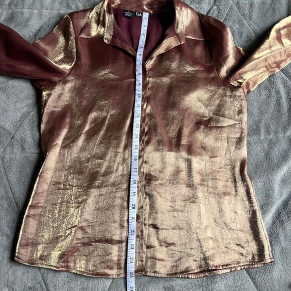 Vintage 90s - Y2K Rafaella gold/burgundy/bronze metallic satin button up large - Picture 8 of 8